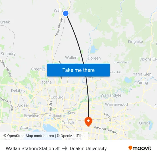 Wallan Station/Station St to Deakin University map