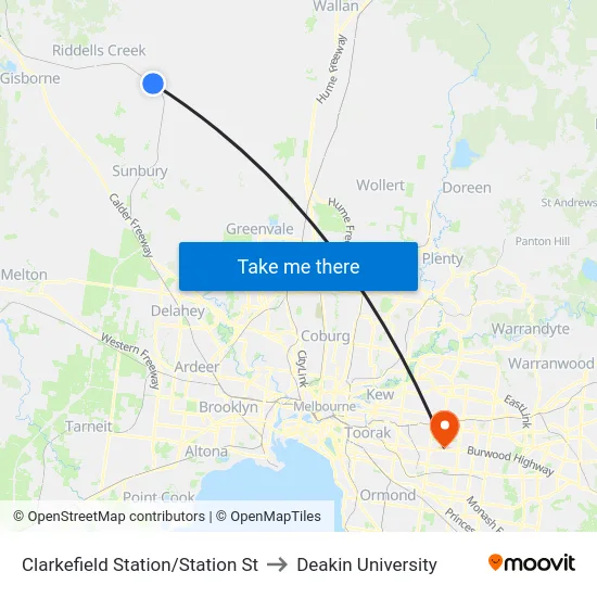 Clarkefield Station/Station St to Deakin University map