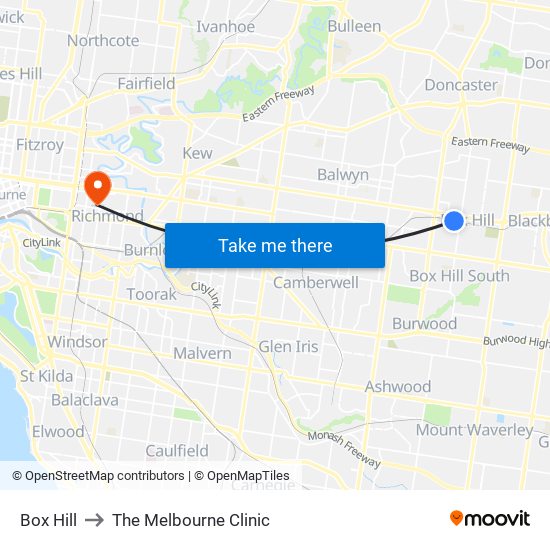 Box Hill to The Melbourne Clinic map