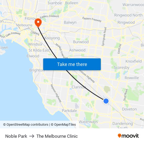 Noble Park to The Melbourne Clinic map