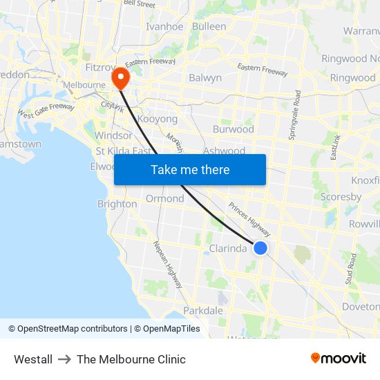 Westall to The Melbourne Clinic map