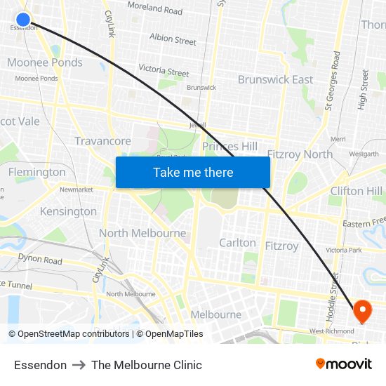 Essendon to The Melbourne Clinic map