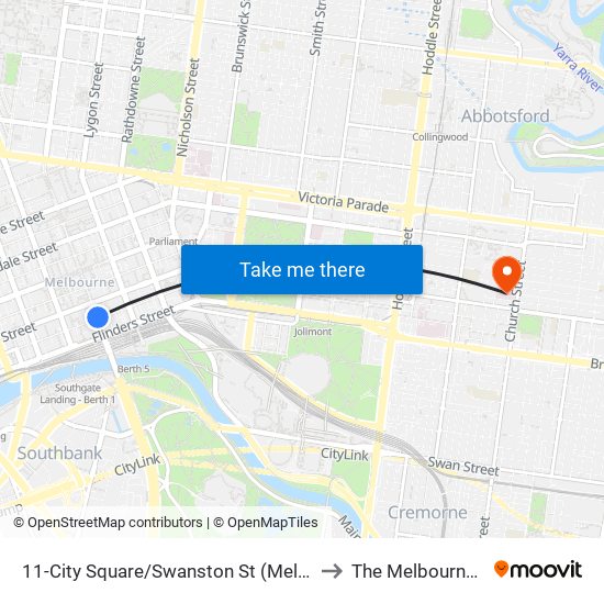 11-City Square/Swanston St (Melbourne City) to The Melbourne Clinic map
