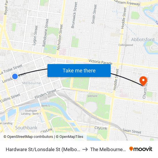 Hardware St/Lonsdale St (Melbourne City) to The Melbourne Clinic map