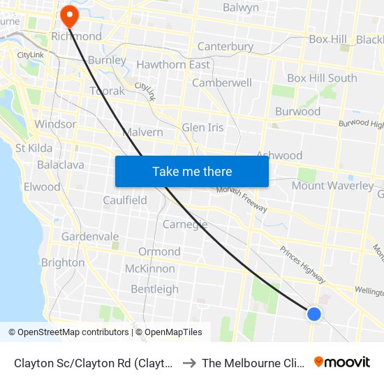 Clayton Sc/Clayton Rd (Clayton) to The Melbourne Clinic map