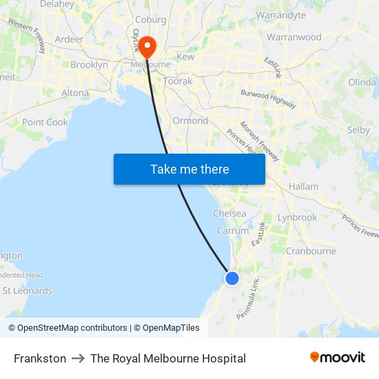 Frankston to The Royal Melbourne Hospital map