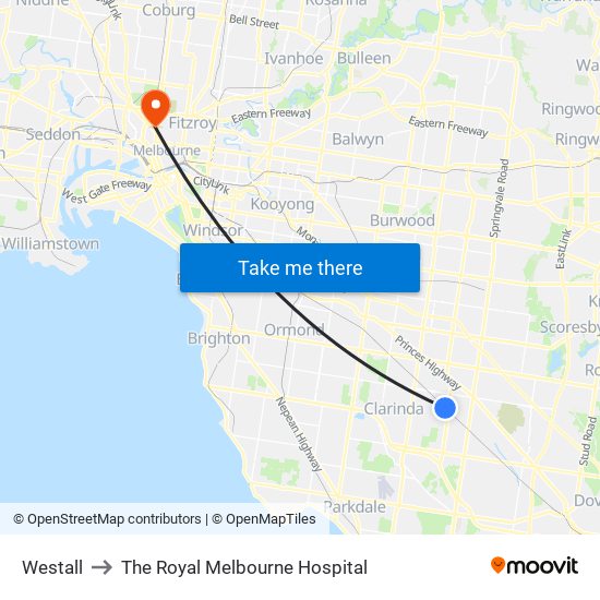 Westall to The Royal Melbourne Hospital map