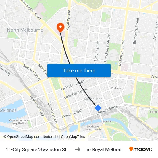 City Square/Swanston St #11 to The Royal Melbourne Hospital map