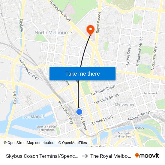 Skybus Coach Terminal/Spencer St (Melbourne City) to The Royal Melbourne Hospital map