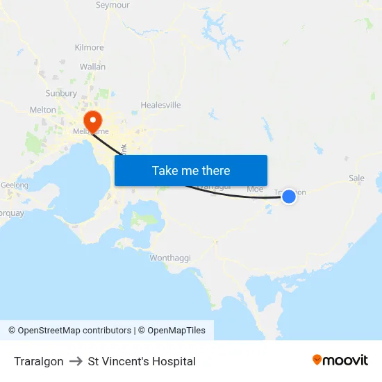 Traralgon to St Vincent's Hospital map
