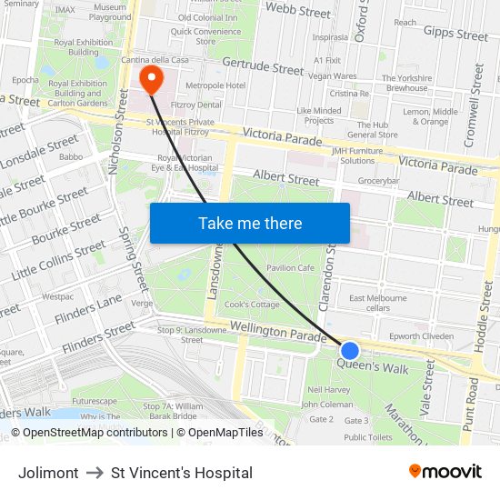 Jolimont to St Vincent's Hospital map