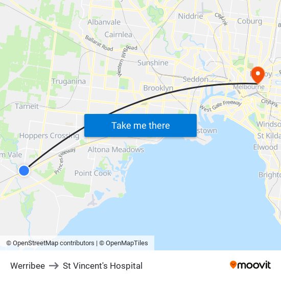 Werribee to St Vincent's Hospital map