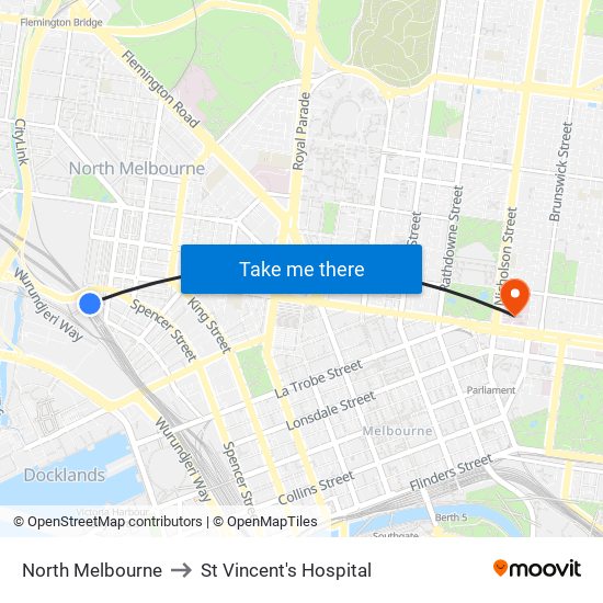 North Melbourne to St Vincent's Hospital map