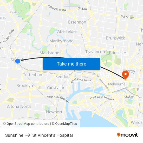 Sunshine to St Vincent's Hospital map
