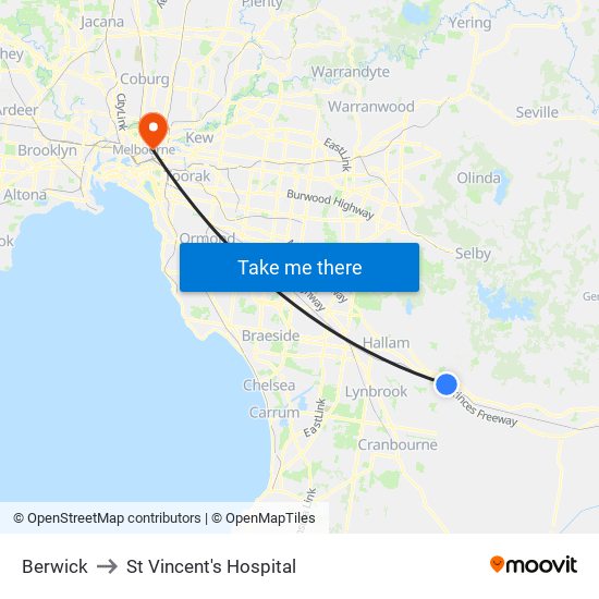 Berwick to St Vincent's Hospital map