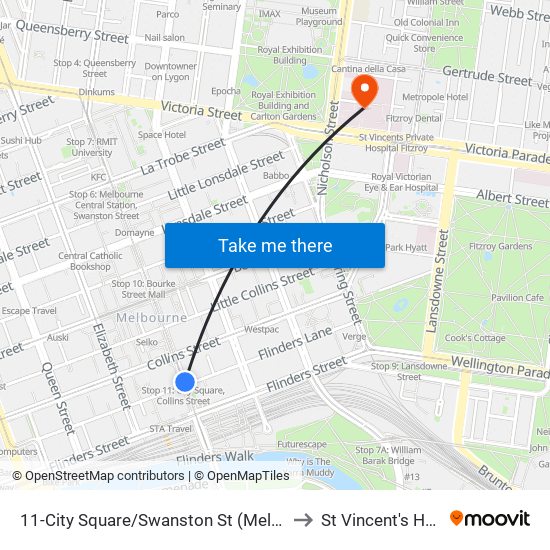 11-City Square/Swanston St (Melbourne City) to St Vincent's Hospital map