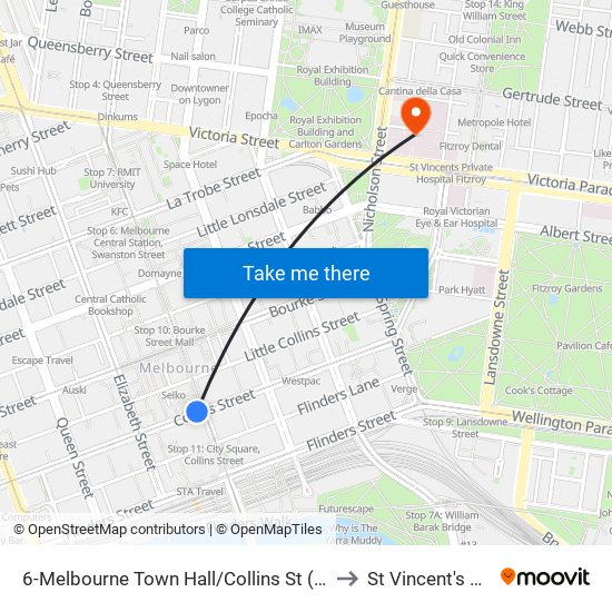 6-Melbourne Town Hall/Collins St (Melbourne City) to St Vincent's Hospital map