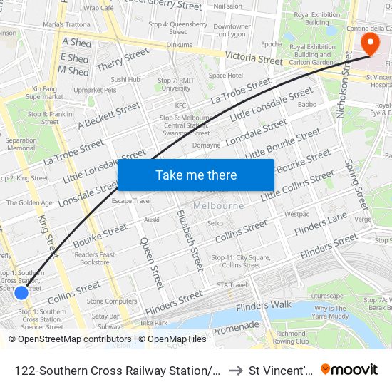 122-Southern Cross Railway Station/Spencer St (Melbourne City) to St Vincent's Hospital map