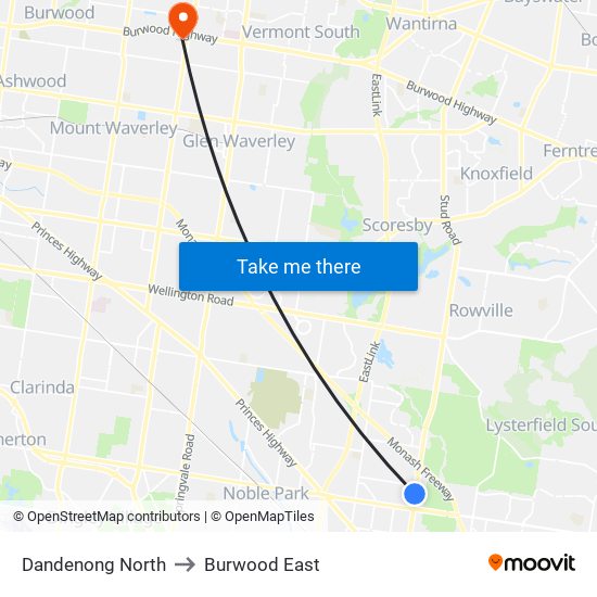Dandenong North to Burwood East map