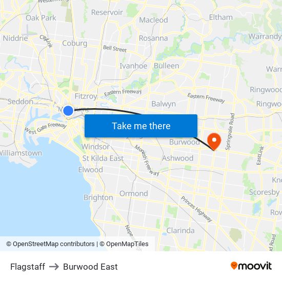 Flagstaff to Burwood East map