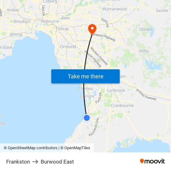 Frankston to Burwood East map