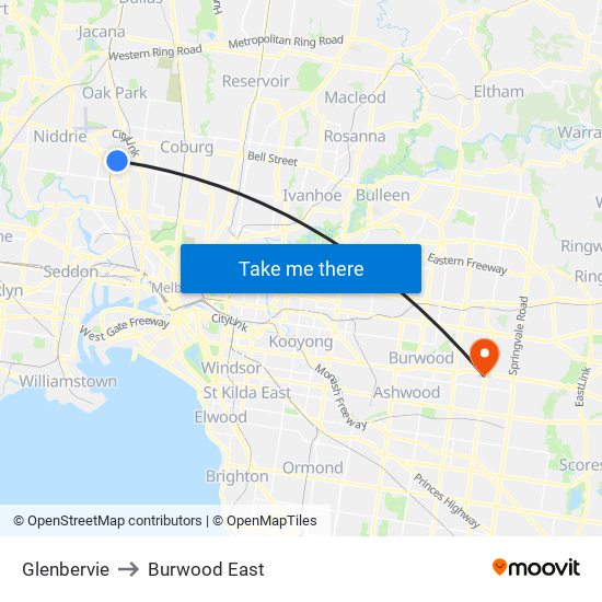 Glenbervie to Burwood East map