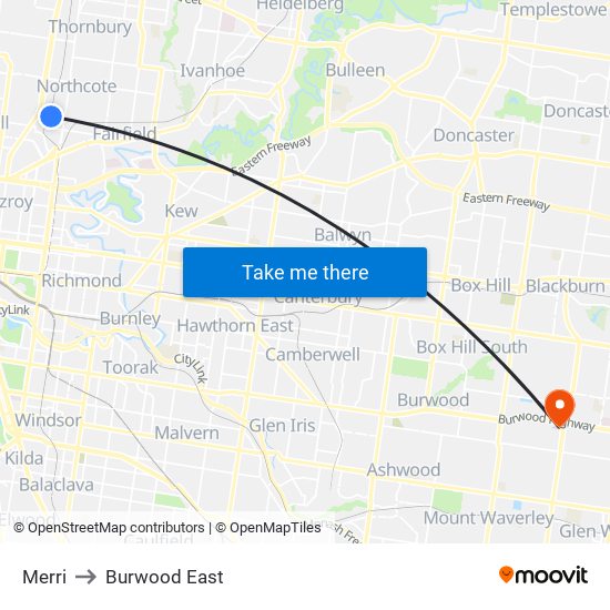 Merri to Burwood East map