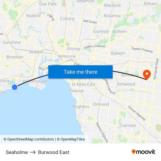 Seaholme to Burwood East map