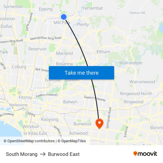 South Morang to Burwood East map