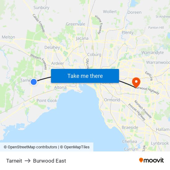 Tarneit to Burwood East map