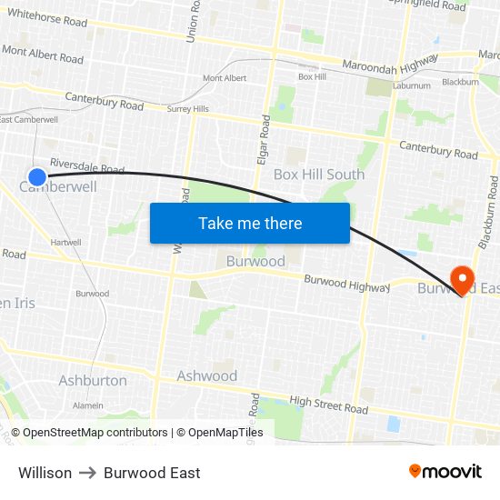 Willison to Burwood East map