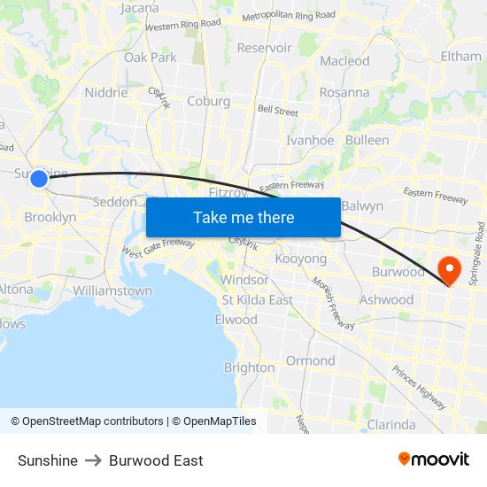 Sunshine to Burwood East map