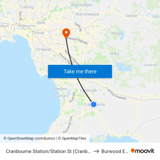 Cranbourne Station/Station St to Burwood East map
