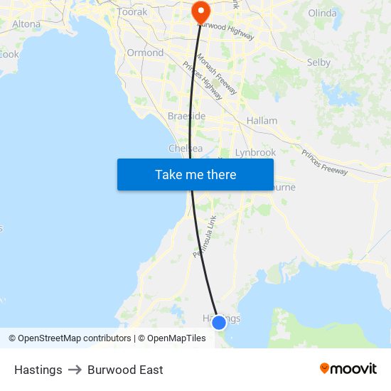 Hastings to Burwood East map
