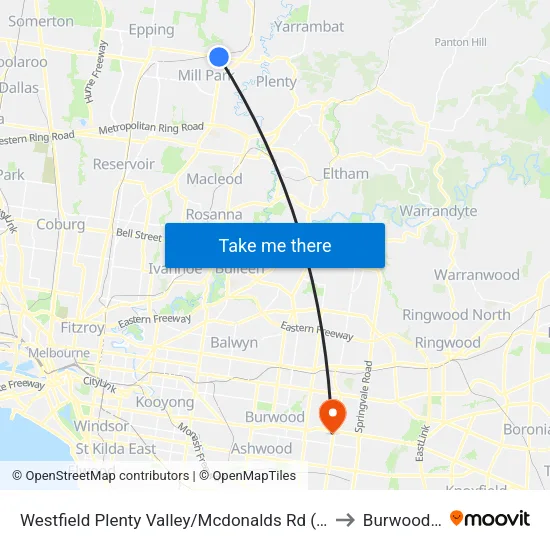 Westfield Plenty Valley/Mcdonalds Rd to Burwood East map