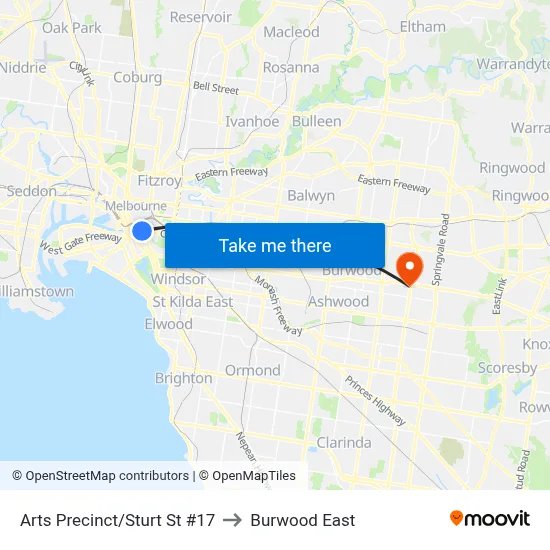 Arts Precinct/Sturt St #17 to Burwood East map