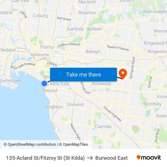 135-Acland St/Fitzroy St (St Kilda) to Burwood East map