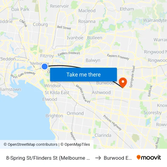Spring St/Flinders St #8 to Burwood East map