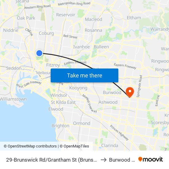 29-Brunswick Rd/Grantham St (Brunswick West) to Burwood East map