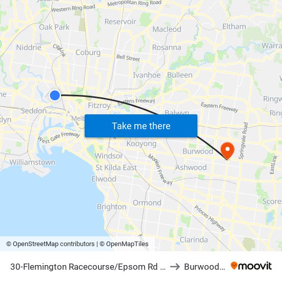 30-Flemington Racecourse/Epsom Rd (Flemington) to Burwood East map