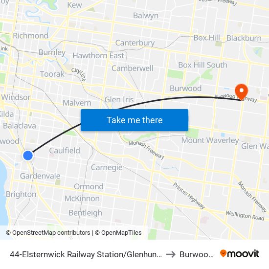 44-Elsternwick Railway Station/Glenhuntly Rd (Elsternwick) to Burwood East map