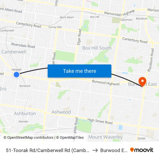 51-Toorak Rd/Camberwell Rd (Camberwell) to Burwood East map