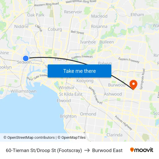 Tiernan St/Droop St #60 to Burwood East map