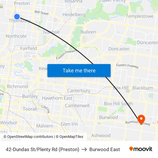 42-Dundas St/Plenty Rd (Preston) to Burwood East map