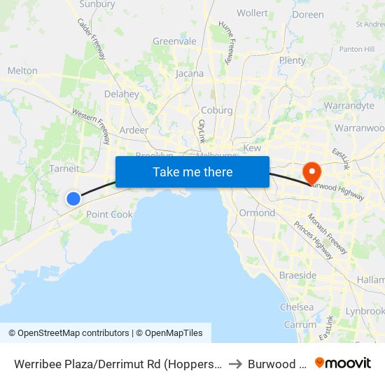 Werribee Plaza/Derrimut Rd (Hoppers Crossing) to Burwood East map