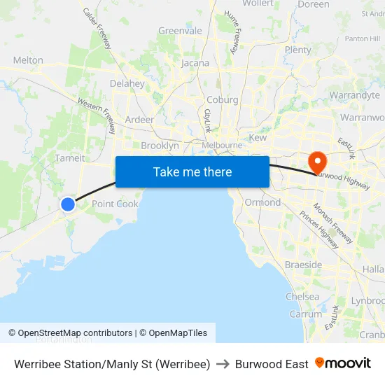 Werribee Station/Manly St to Burwood East map