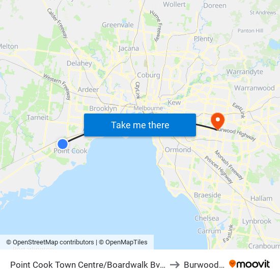 Point Cook Town Centre/Boardwalk Bvd (Point Cook) to Burwood East map