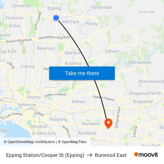 Epping Station/Cooper St (Epping) to Burwood East map