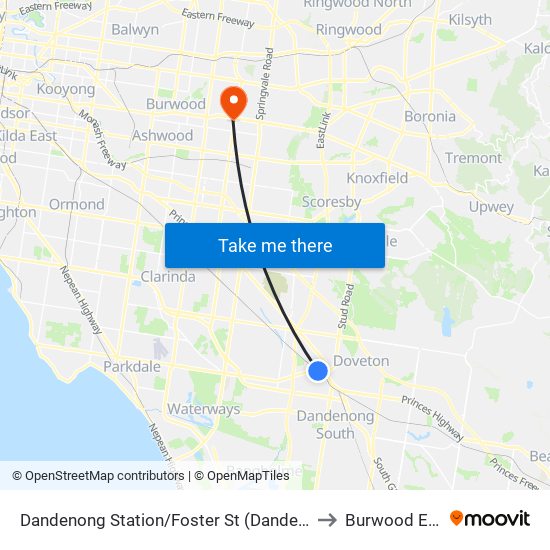 Dandenong Station/Foster St (Dandenong) to Burwood East map