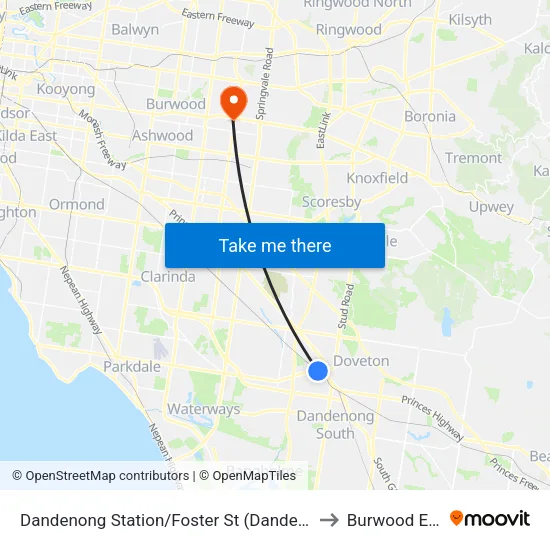 Dandenong Station/Foster St to Burwood East map